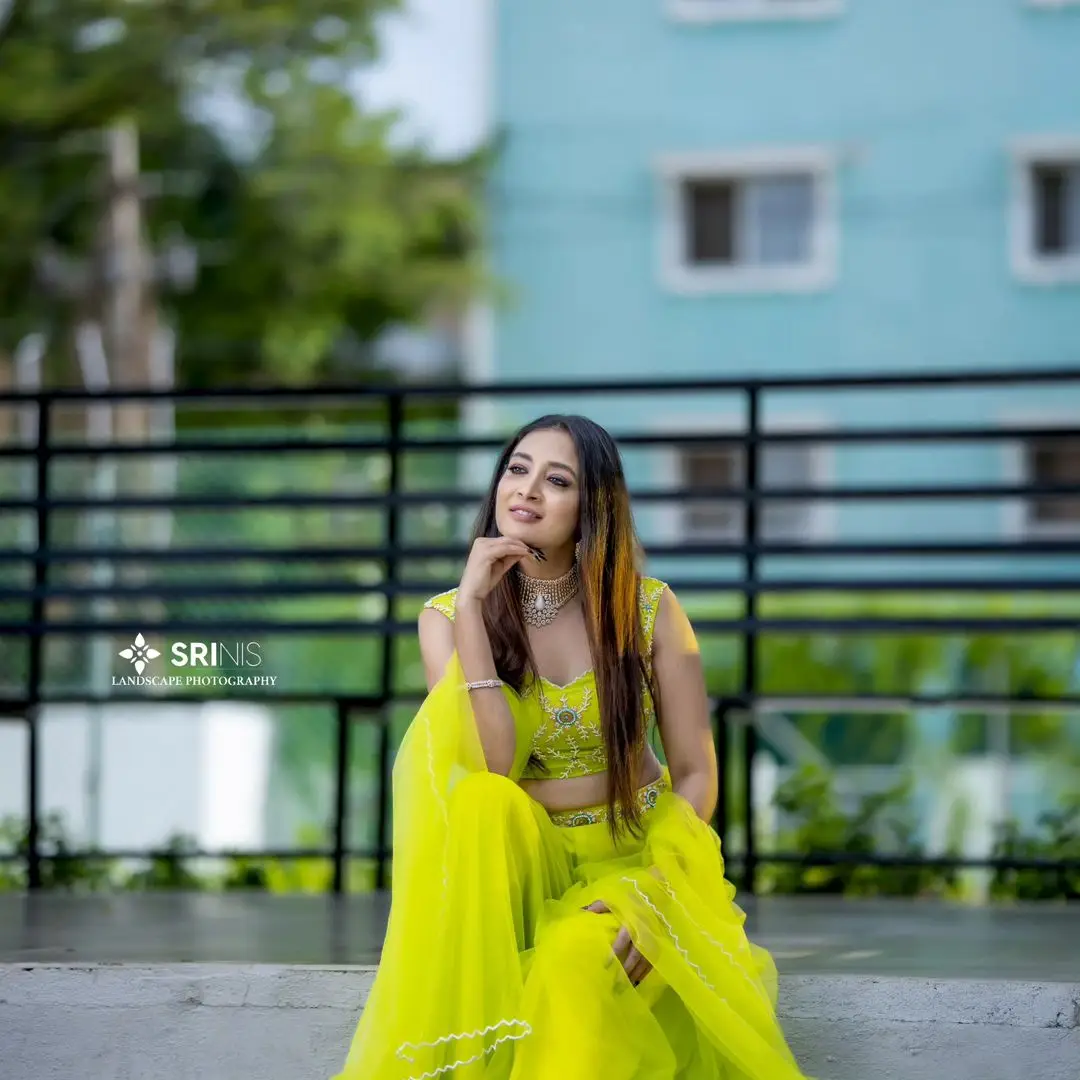 ETV Actress Bhanu Sri in Beautiful Lemon Green Lehenga Choli